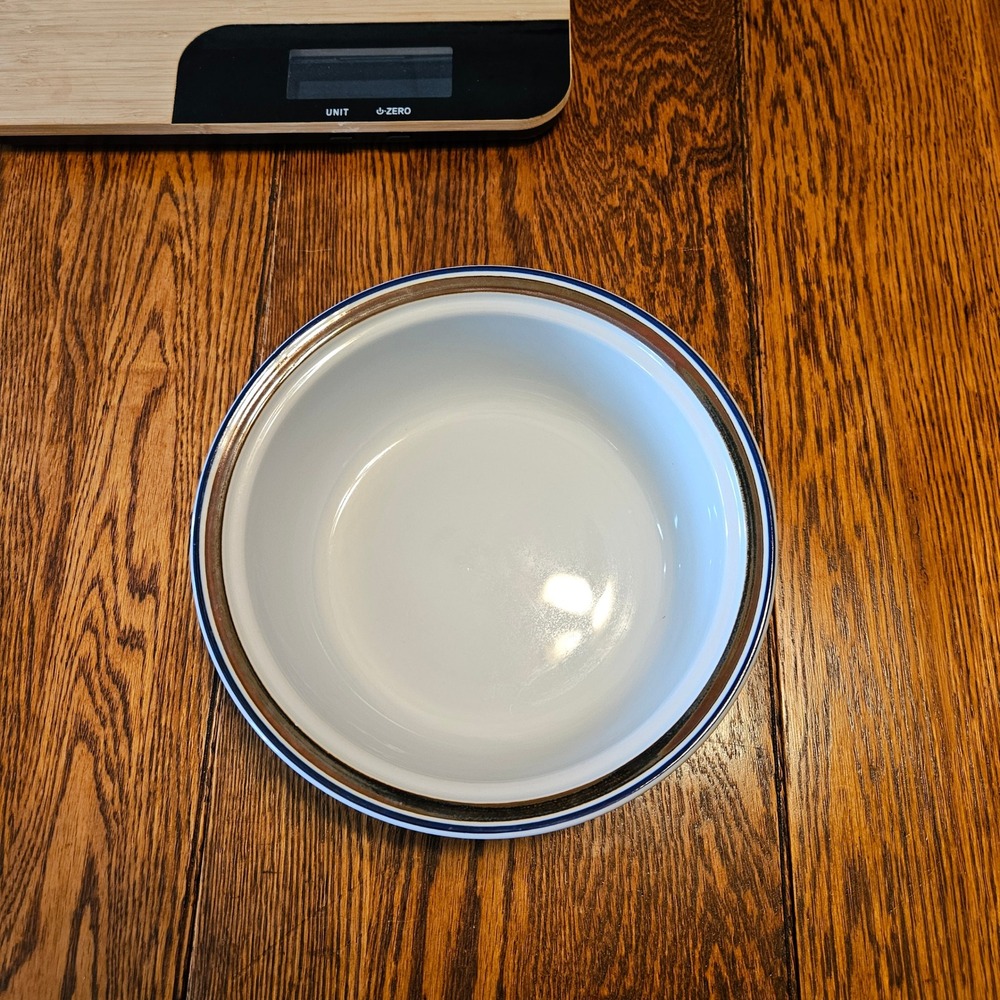 Salem Stoneware‎ Handcrafted Serving Bowl White Blue Brown Banded 9 inch Ohio